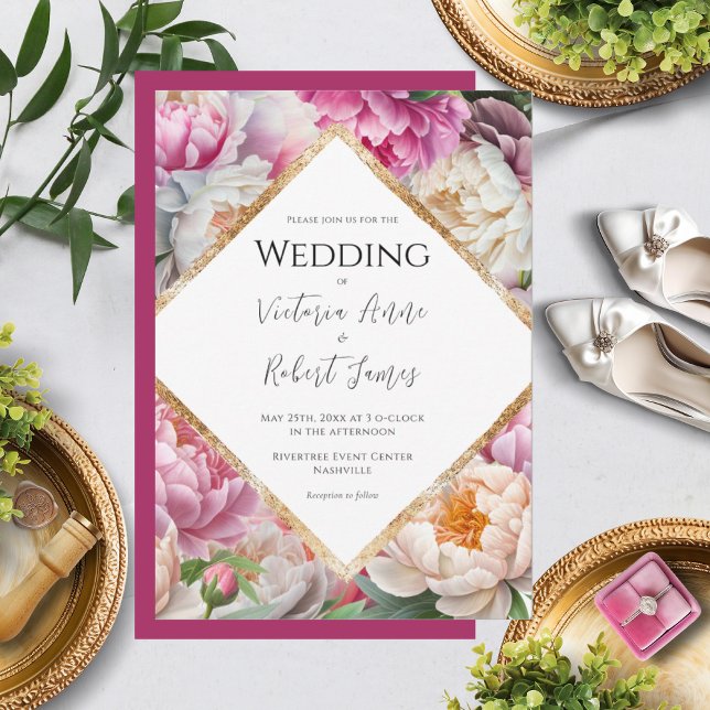 Pink Watercolor Floral Peony Modern Wedding Invitation (Creator Uploaded)