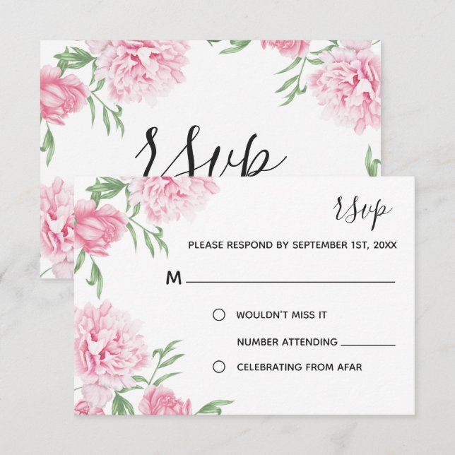 Pink Watercolor Floral Peony |  RSVP Invitation (Front/Back)