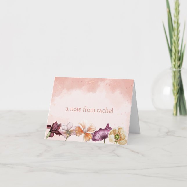 Pink Watercolor Floral Personalized  Card (Front)