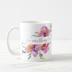 Pink watercolor floral personalized coffee mug