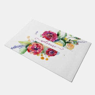 Pink watercolor floral personalized    doormat
