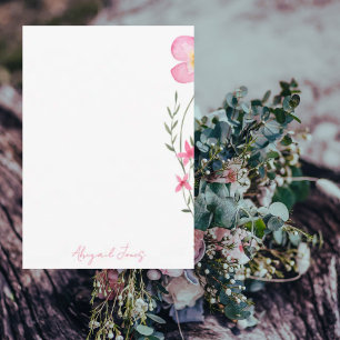 Pink Watercolor Floral Personalized II Thank You Card