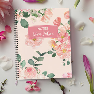 Pink Watercolor Floral Personalized Name Notebook