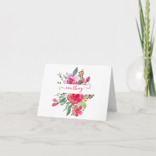 Pink watercolor floral personalized   note card