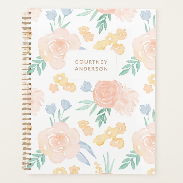 Pink Watercolor Floral Personalized Planner (Front)