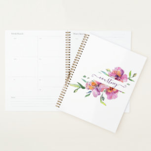 Pink watercolor floral personalized  planner