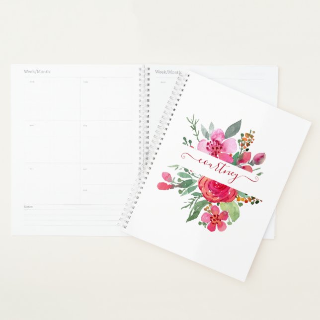 Pink watercolor floral personalized   planner (Display)