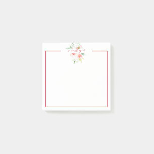 Pink watercolor floral personalized post-it notes