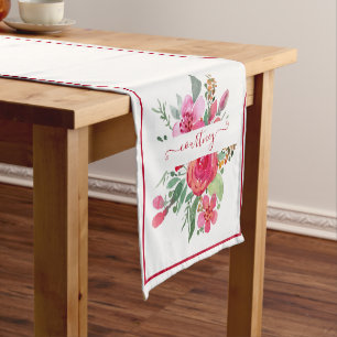 Pink watercolor floral personalized short table ru runner