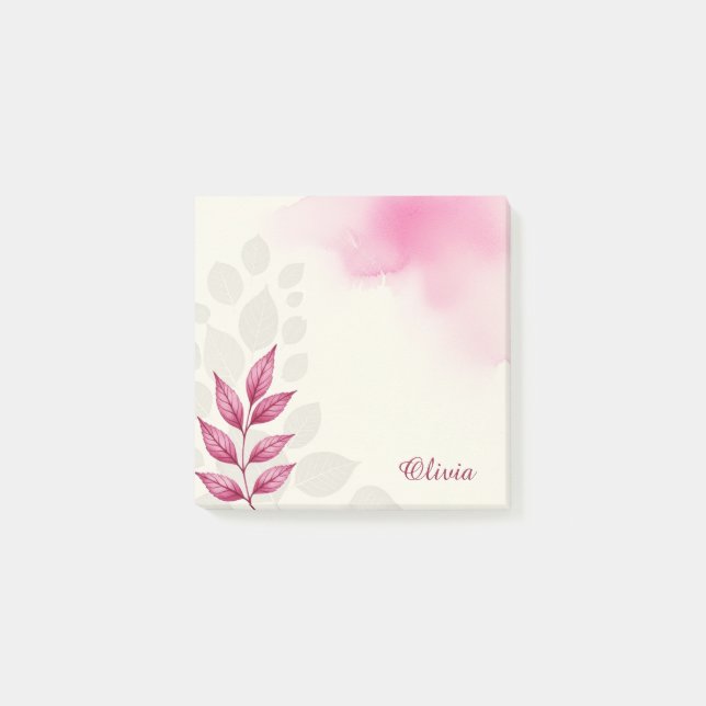 Pink Watercolor Floral Personalized Sticky Notes (Front)