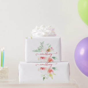 Pink watercolor floral personalized  wrapping pape paper