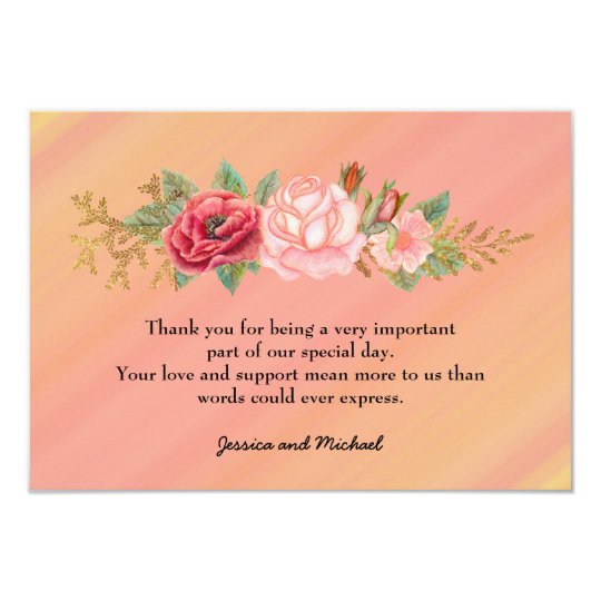 Pink Watercolor Floral Photo Wedding Thank You Card