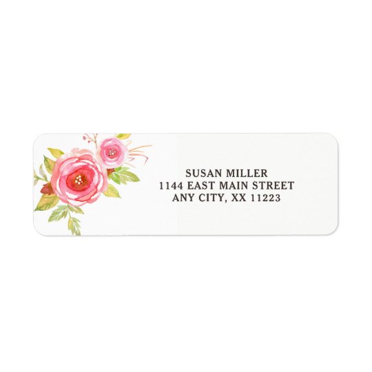 Pink Watercolor floral return address label 3605