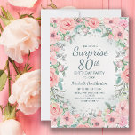 Pink Watercolor Floral Roses Pearls 80th Birthday<br><div class="desc">Surprise 80th birthday party custom invitations designed with elegant blush pink watercolor floral,  greenery,  and pearls.  Text is fully customizable,  so design these invitations for anyone of any age.</div>