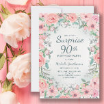 Pink Watercolor Floral Roses Pearls 90th Birthday<br><div class="desc">Surprise 90th birthday party custom invitations designed with elegant blush pink watercolor floral,  greenery,  and pearls.  Text is fully customizable,  so design these invitations for anyone of any age.</div>