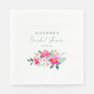 Pink Watercolor Floral Script Custom Bridal Shower Napkin