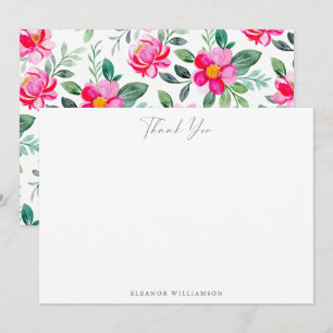 Pink Watercolor Floral Script Custom Bridal Shower Thank You Card