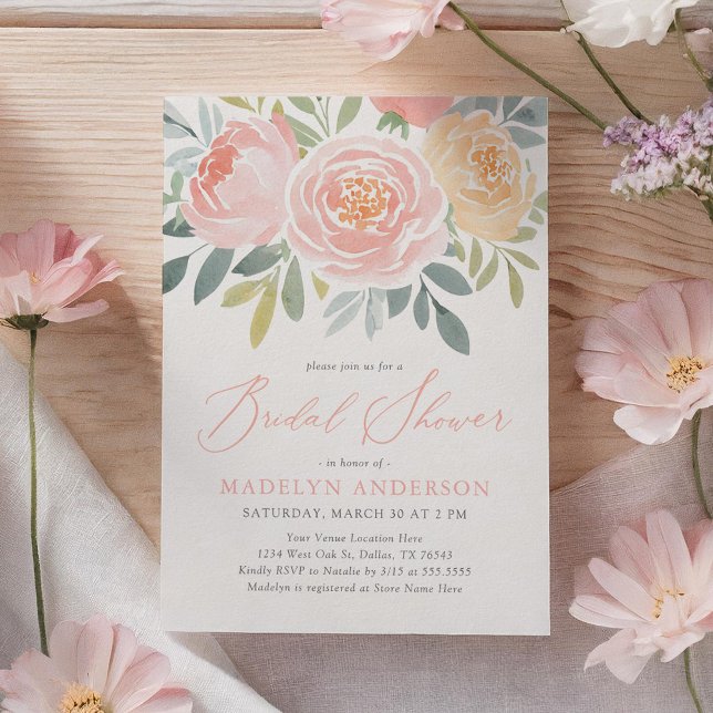 Pink Watercolor Floral Spring Bridal Shower Invitation (Creator Uploaded)