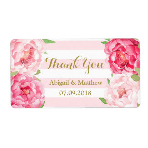 Pink Watercolor Floral Stripes Wedding Labels