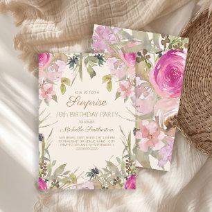 Pink Watercolor Floral Surprise 70th Birthday Invitation