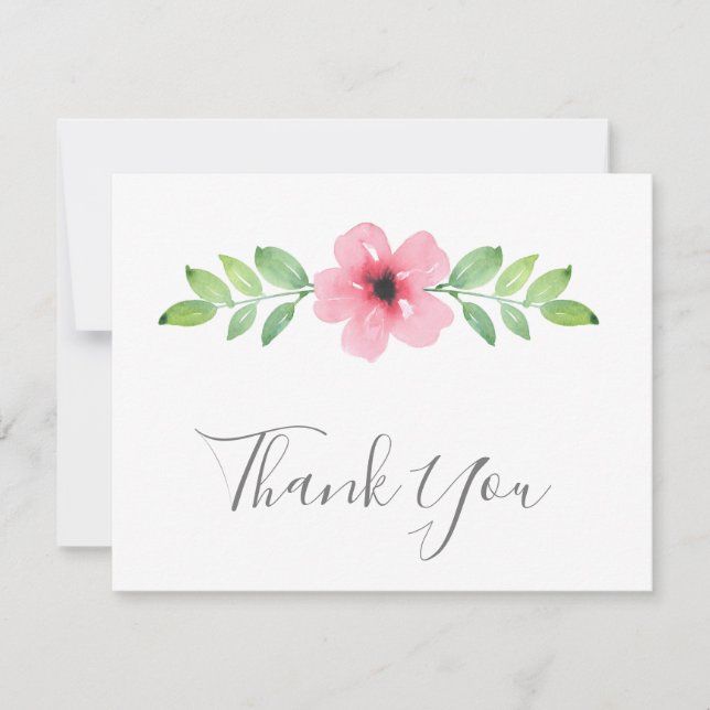 Pink Watercolor Floral Swag Thank You Card (Front)