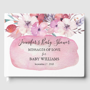Pink Watercolor Floral Tribal Baby Shower Guest Book