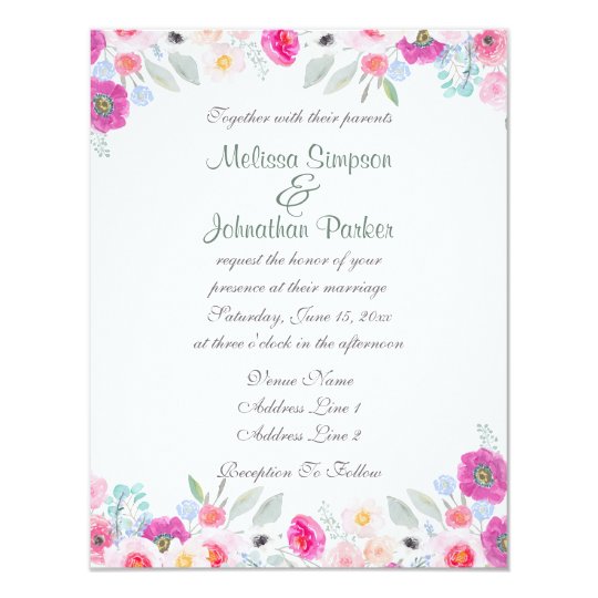 Pink Watercolor Floral Wedding Invitation
