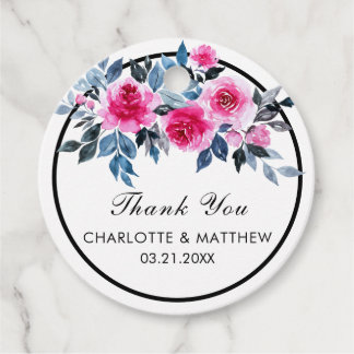 Pink Watercolor Floral Wedding Thank You Favour Tags