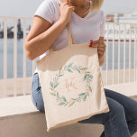 Pink Watercolor Floral Wreath Monogrammed Tote Bag<br><div class="desc">Pink Watercolor Floral Wreath Monogrammed design.</div>