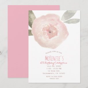 Pink Watercolor Flower 1st Birthday Party  Invitation