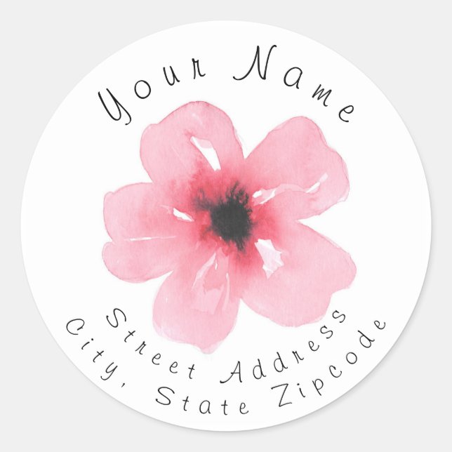 'Pink Watercolor Flower' Address Label (Front)