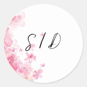 Pink watercolor flower  classic round sticker