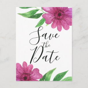 Pink Watercolor Flower Floral Spring Save the Date Announcement Postcard