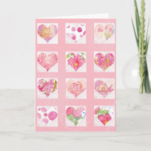 Pink Watercolor Flower Hearts Valentine's Day Holiday Card