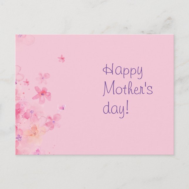Pink watercolor flower mothers day Postcard (Front)