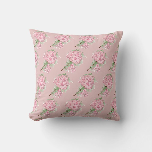Pink Watercolor Flower Pattern Throw Pillow (Front)
