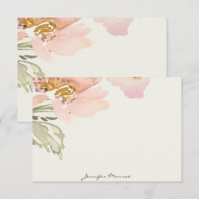 Pink watercolor flower personalized card (Front/Back)