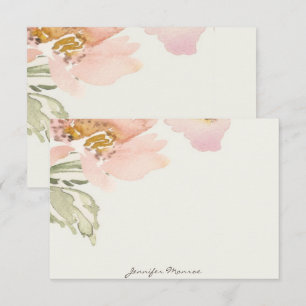 Pink watercolor flower personalized card
