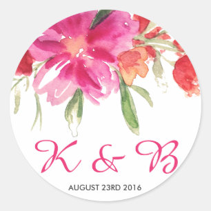 Pink Watercolor Flower Posy Monogram Sticker