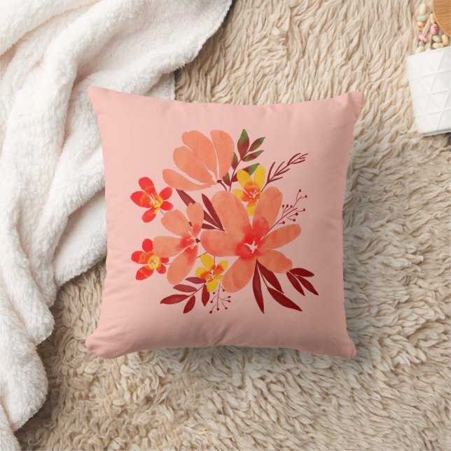 Pink watercolor flower throw pillow (Blanket)