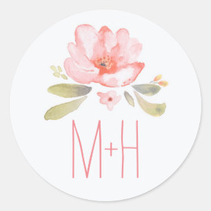 Pink Watercolor Flower Wedding Classic Round Sticker