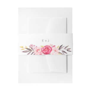 Pink Watercolor Flower Wedding Invite Belly Band Invitation Belly Band