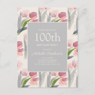 Pink Watercolor Flowers 100th Birthday Women Postcard