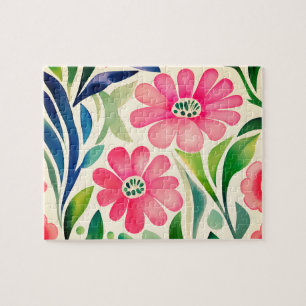 Pink Watercolor Flowers Art Jigsaw Puzzle