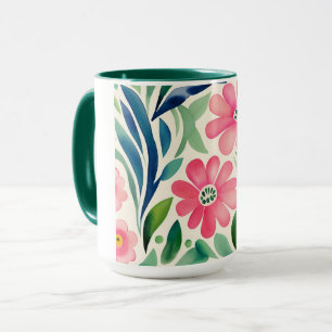 Pink Watercolor Flowers Art  Mug