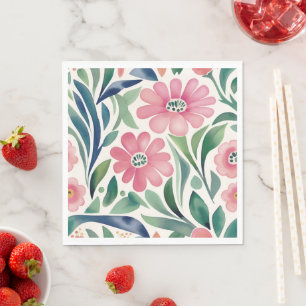 Pink Watercolor Flowers Art  Napkin