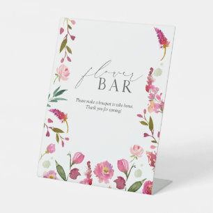 Pink Watercolor Flowers Bridal Shower Flower Bar Pedestal Sign