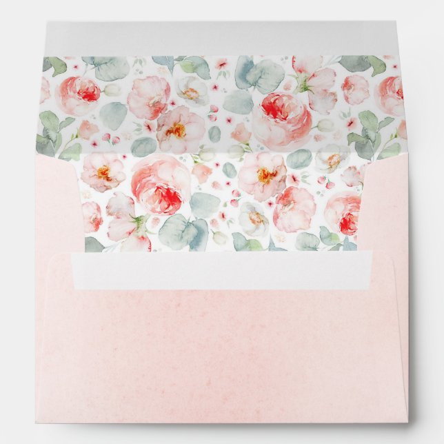 Pink Watercolor Flowers Elegant Bright Envelope (Back (Bottom))
