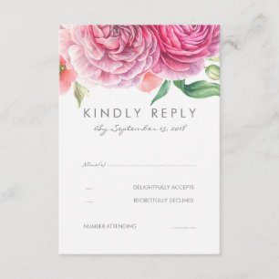 Pink Watercolor Flowers Elegant Wedding RSVP Card