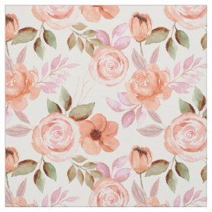 Pink watercolor flowers fabric